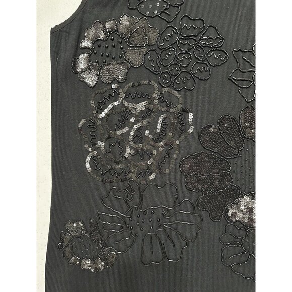 Stonebridge Signature Black Sleeveless Knit Tank Top‎ Sequins Beaded Floral XL - Picture 3 of 8